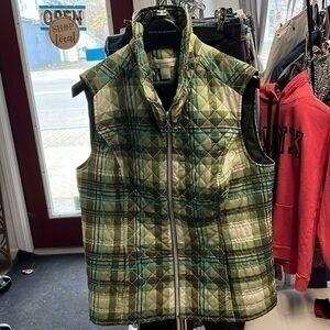 Christopher & Banks Women's Vest, Size S Green & Beige, Plaid, Zip Closure